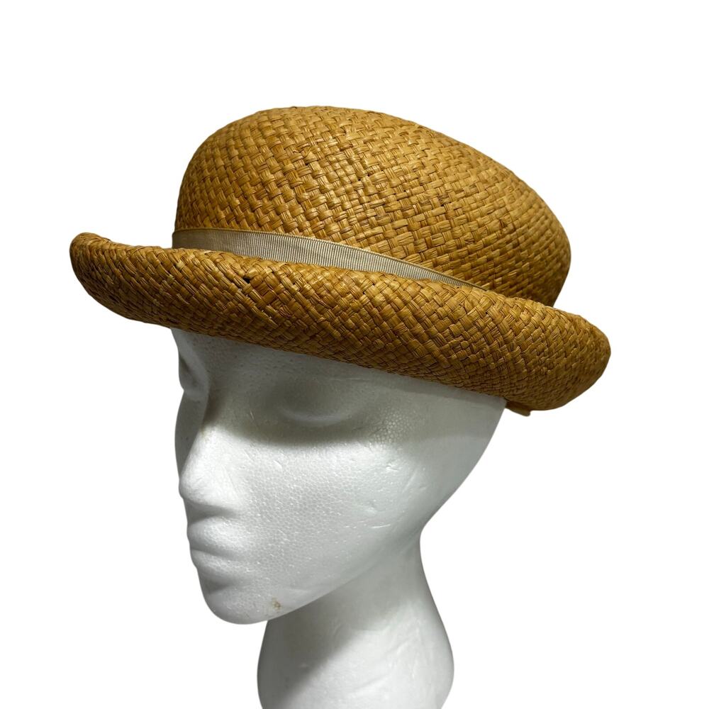Vintage 1920's rolled brim ladies straw hat grosgrain ribbon hatband w/ FLAWS - Picture 6 of 9